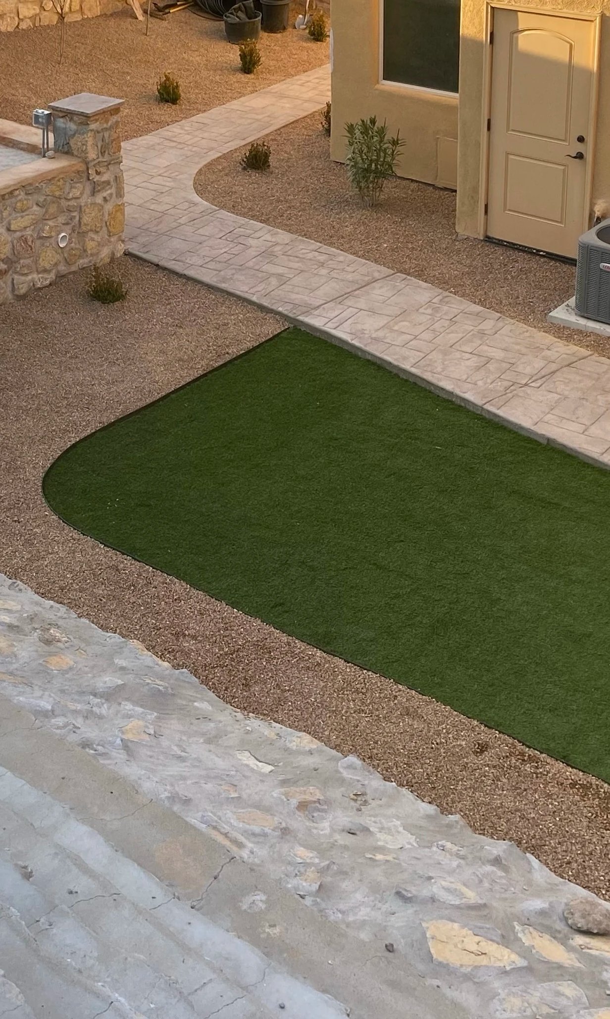 Brainard's Greenscapes synthetic grass lawn install in Las Cruces