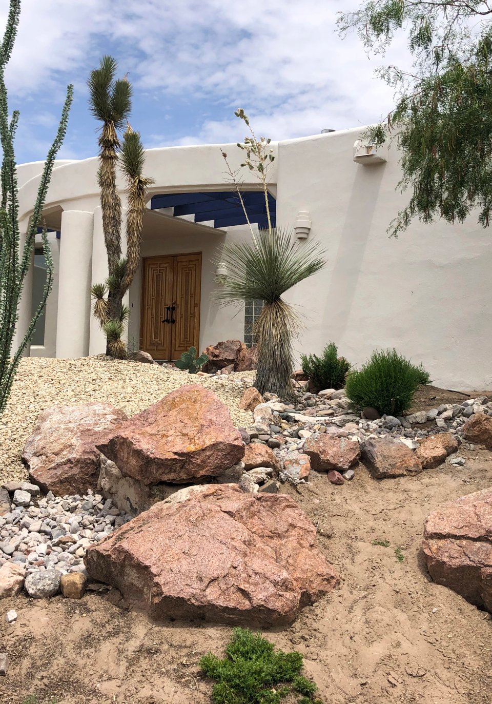 WiFi-managed drip irrigation zone installed by Brainard's Greenscapes in Las Cruces, NM