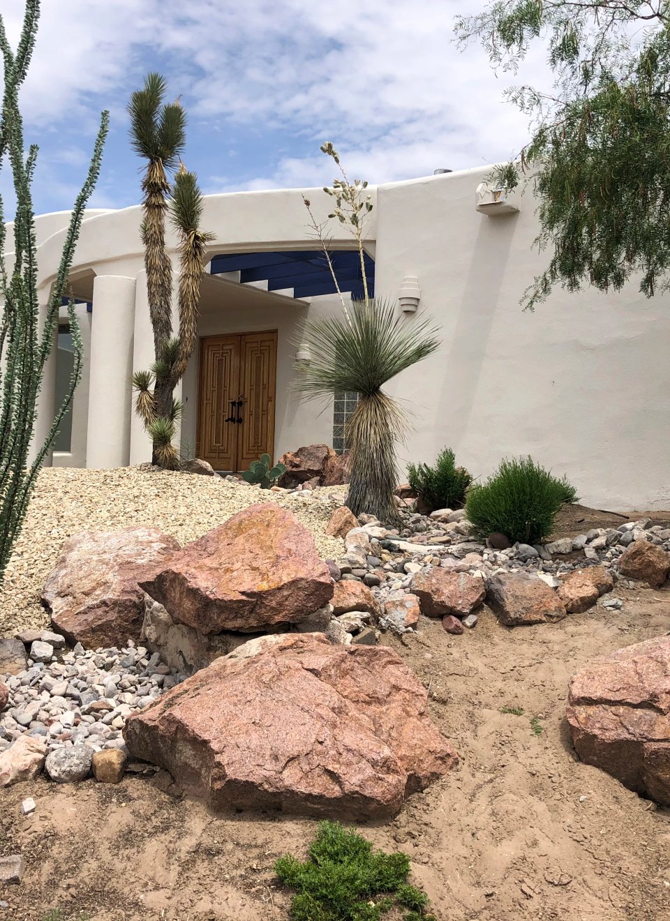 Lawn sprinkler and drip irrigation zone installed by Brainard's Greenscapes in Las Cruces, NM