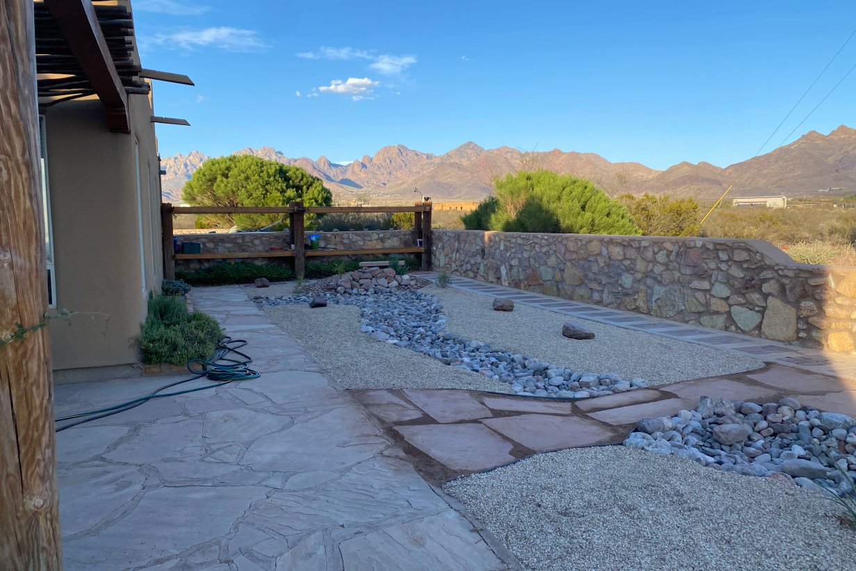 Flagstone patio install in the lower Mesilla Valley