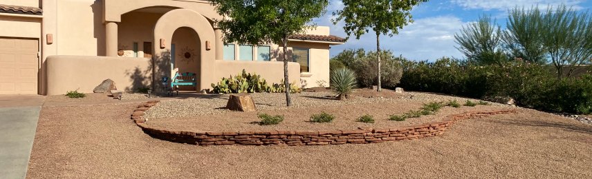 Brainard's Greenscapes stone border installation in Las Cruces