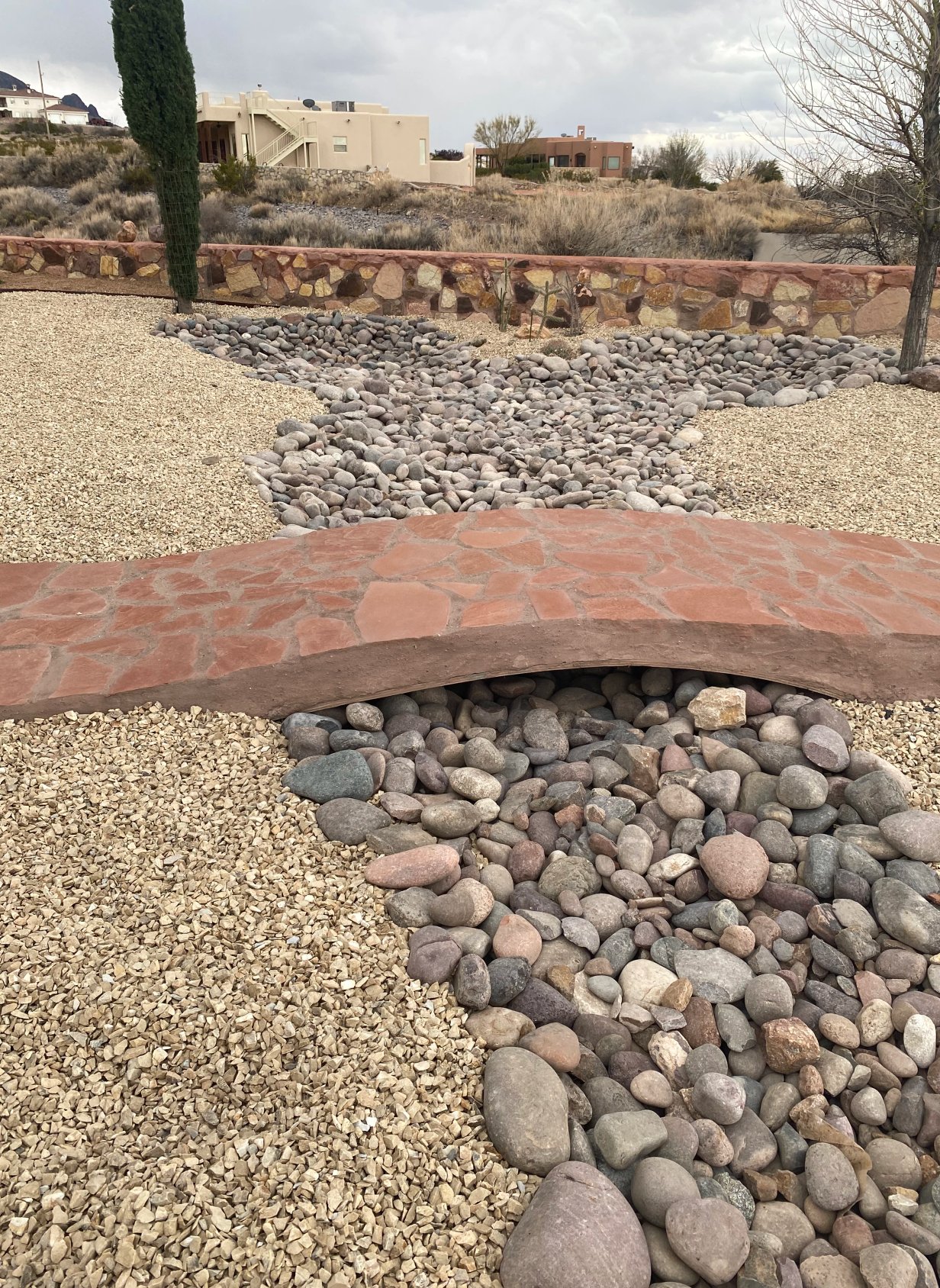 Brainard's Greenscapes stone border hardscaping project in Las Cruces
