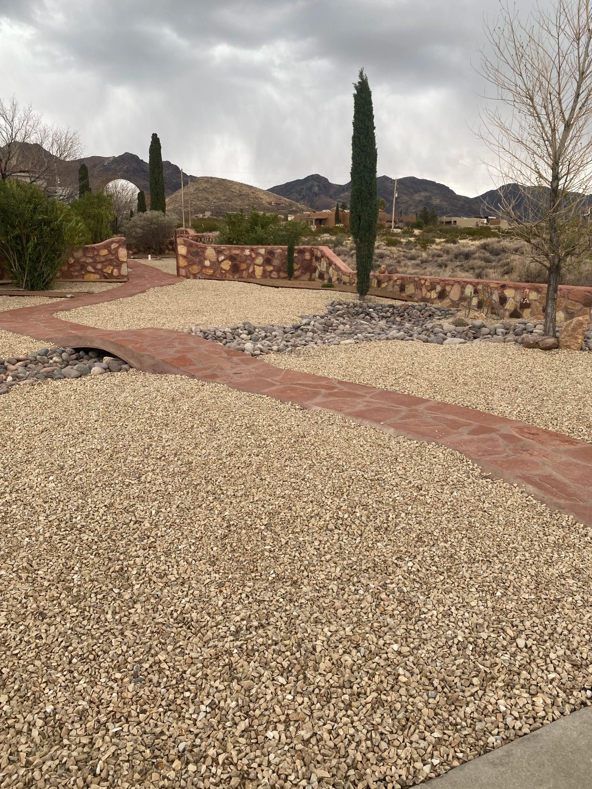 Stone walkway and landscape project in a Las Cruces neighborhood
